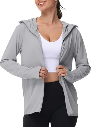 SPF Shirts for Women Long Sleeve UPF 50  Sun Protection Hoodies Jacket Lightweight Full Zip Cooling Rash Guard Pockets
