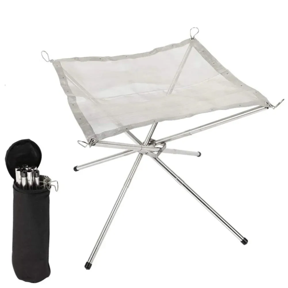 Stainless Steel Mesh Fire Pits Fireplace Folding Outdoor Camping Campfire Fire