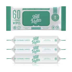 Stall Mates Wipes: Flushable Wipes | 60-Wipe Home Pack | Hypoallergenic | Unscented with Vitamin-E & Aloe | (4 Pack - 240 Wipes Total)