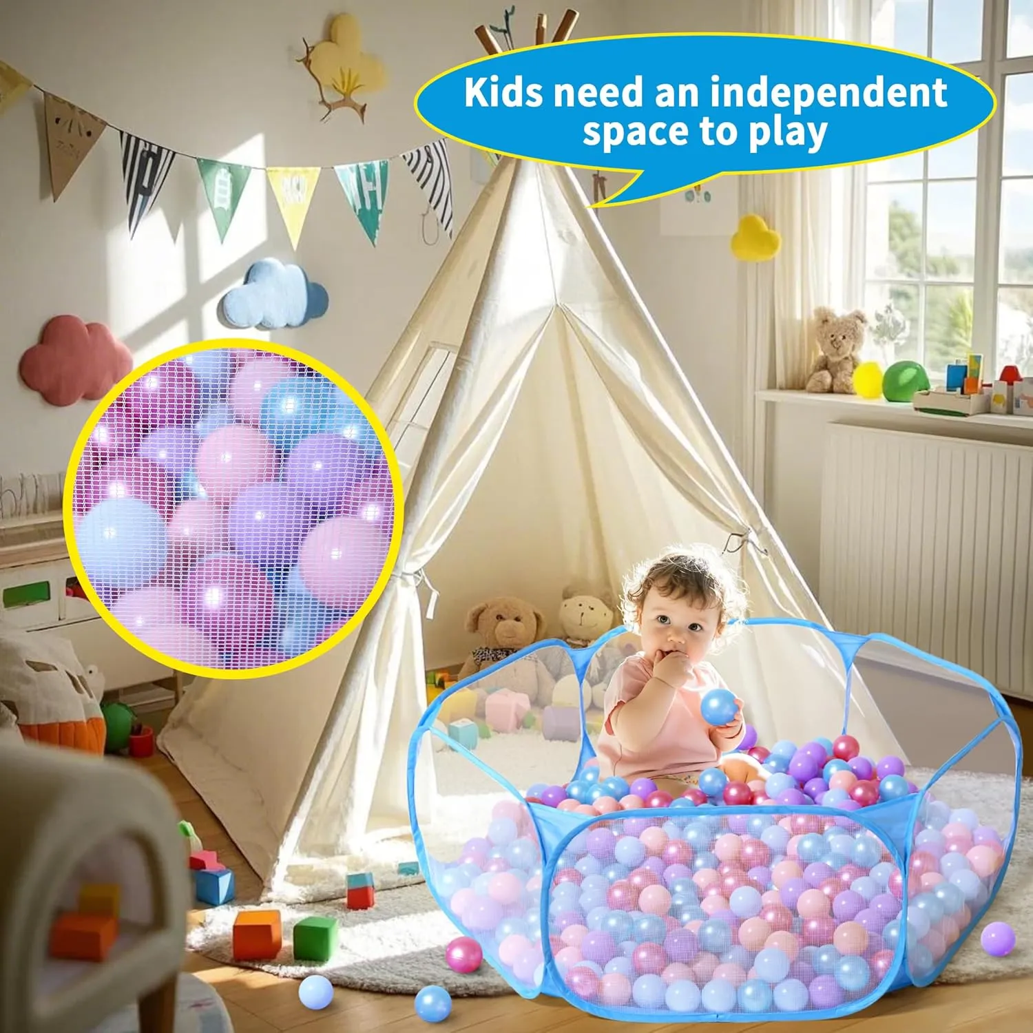 STARBOLO Kids Ball Pit Play Pool Play Tent, Toy Ball Play Pool Foldable Play Tent for Kids Girls Boys Pets Indoor and Outdoor, Balls Not Included (Blue).
