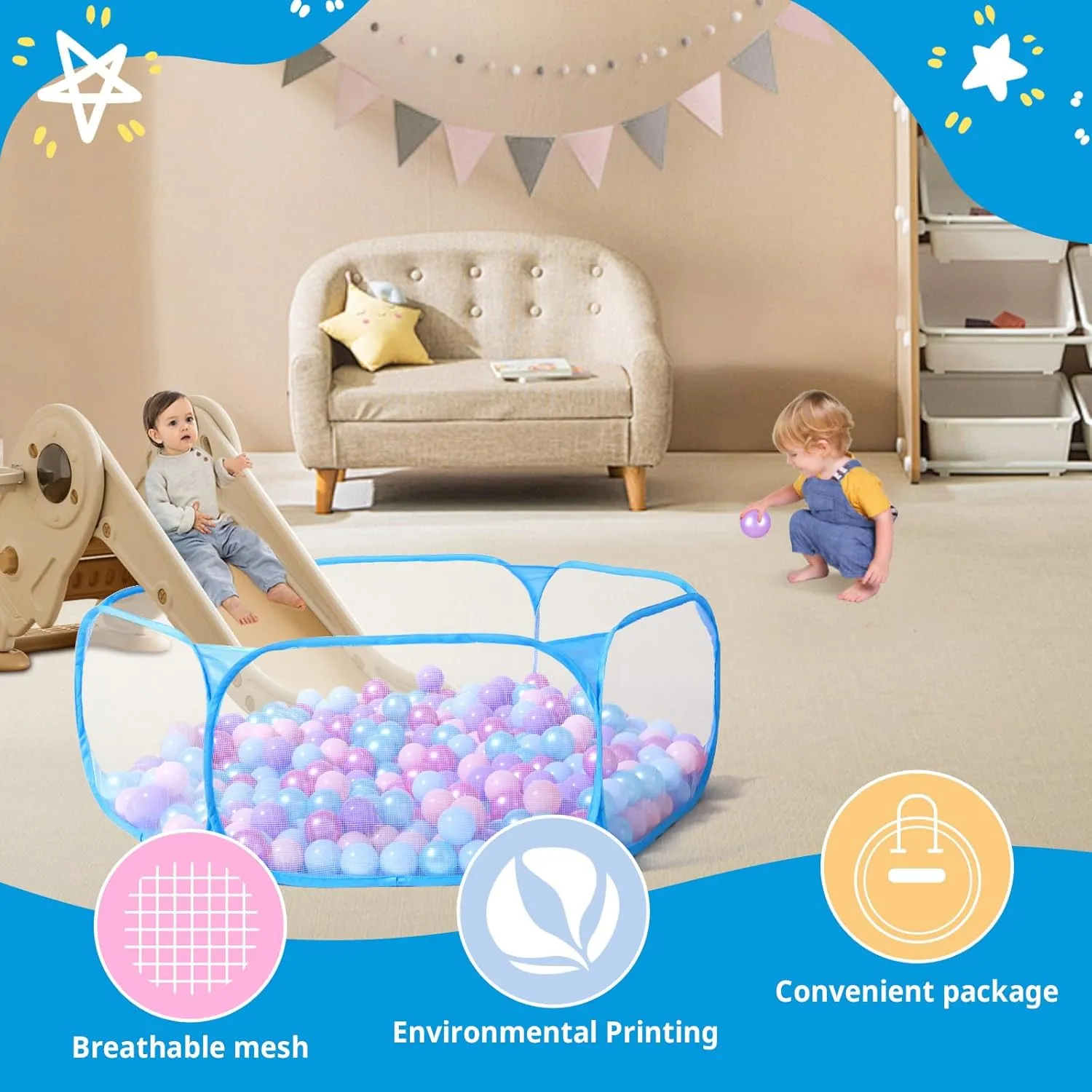 STARBOLO Kids Ball Pit Play Pool Play Tent, Toy Ball Play Pool Foldable Play Tent for Kids Girls Boys Pets Indoor and Outdoor, Balls Not Included (Blue).