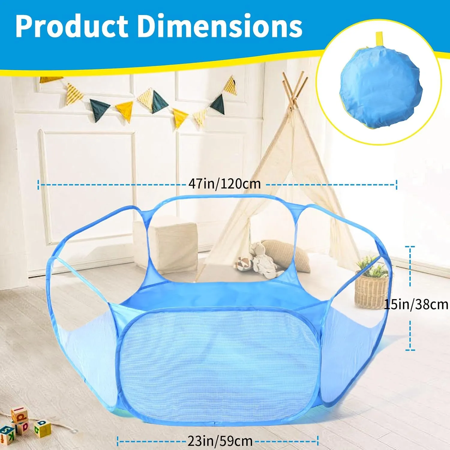 STARBOLO Kids Ball Pit Play Pool Play Tent, Toy Ball Play Pool Foldable Play Tent for Kids Girls Boys Pets Indoor and Outdoor, Balls Not Included (Blue).