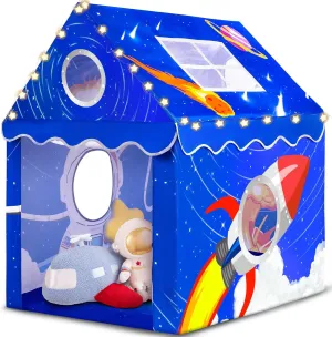 SULIFEEL Space Kids Tent with Mat & LED Star Lights, Boys and Girls Play Tent Indoor and Outdoor Games, Children Large Play House with Windows 47" x40" x 50"