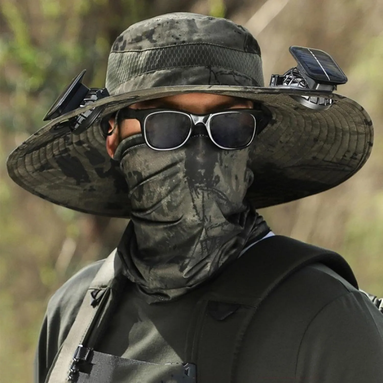Sun Hat with 2 Solar Powered Fans Outdoor Wide Brim Sun Hat Solar Fan Hat Breathable Fishing Hat for Camping Hiking Mens