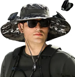 Sun Hat with 2 Solar Powered Fans Outdoor Wide Brim Sun Hat Solar Fan Hat Breathable Fishing Hat for Camping Hiking Mens
