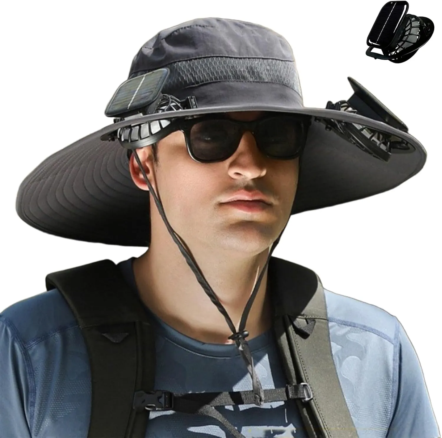 Sun Hat with 2 Solar Powered Fans Outdoor Wide Brim Sun Hat Solar Fan Hat Breathable Fishing Hat for Camping Hiking Mens