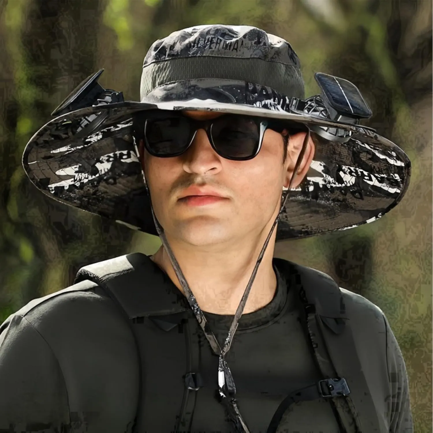 Sun Hat with 2 Solar Powered Fans Outdoor Wide Brim Sun Hat Solar Fan Hat Breathable Fishing Hat for Camping Hiking Mens