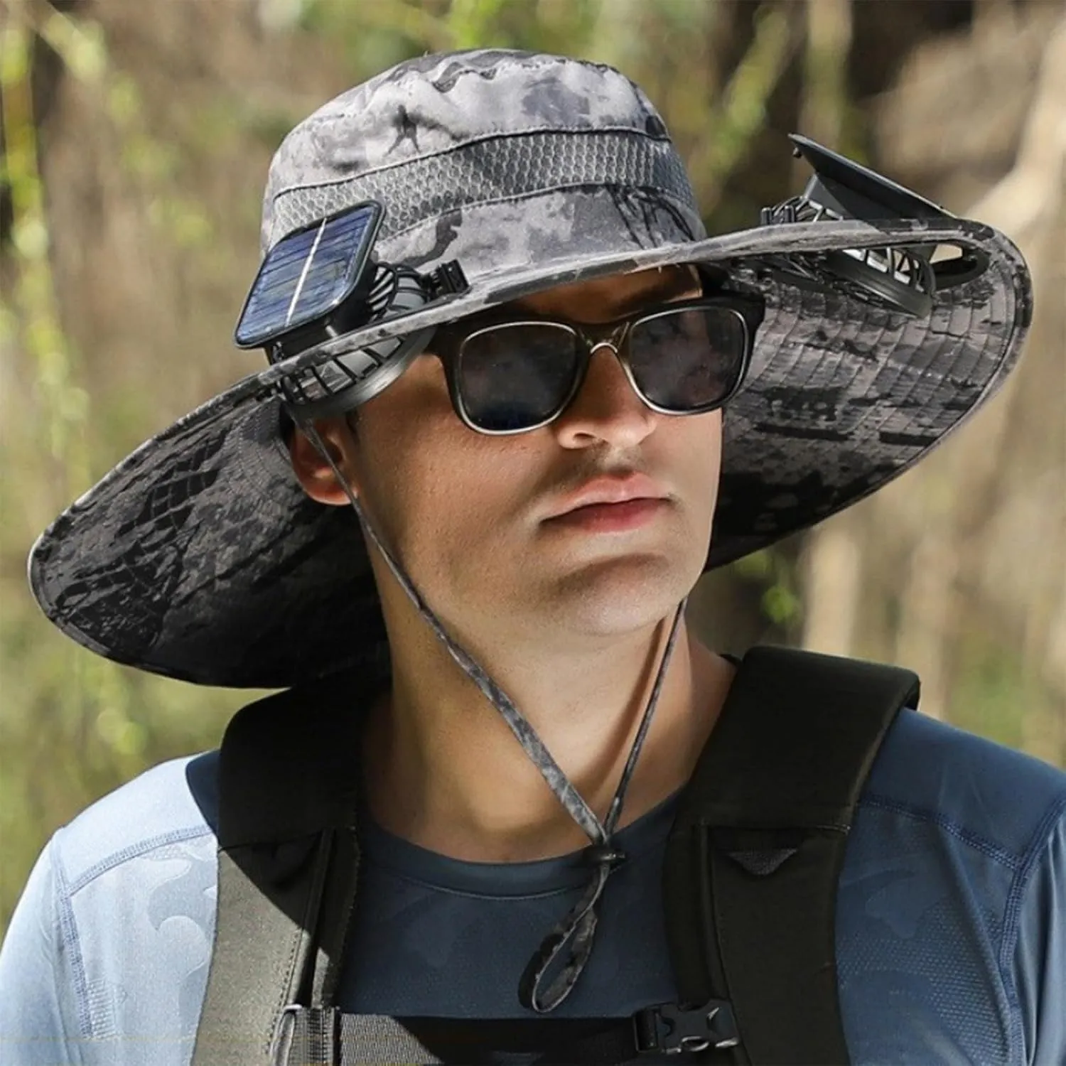 Sun Hat with 2 Solar Powered Fans Outdoor Wide Brim Sun Hat Solar Fan Hat Breathable Fishing Hat for Camping Hiking Mens