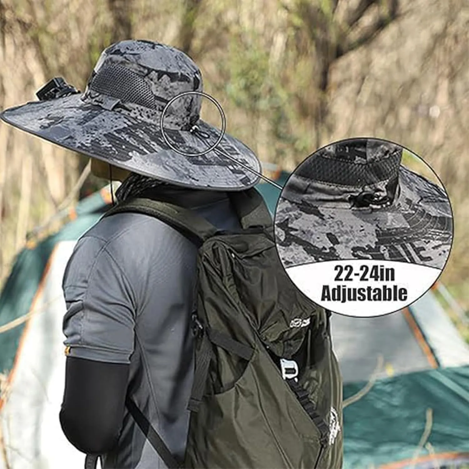 Sun Hat with 2 Solar Powered Fans Outdoor Wide Brim Sun Hat Solar Fan Hat Breathable Fishing Hat for Camping Hiking Mens