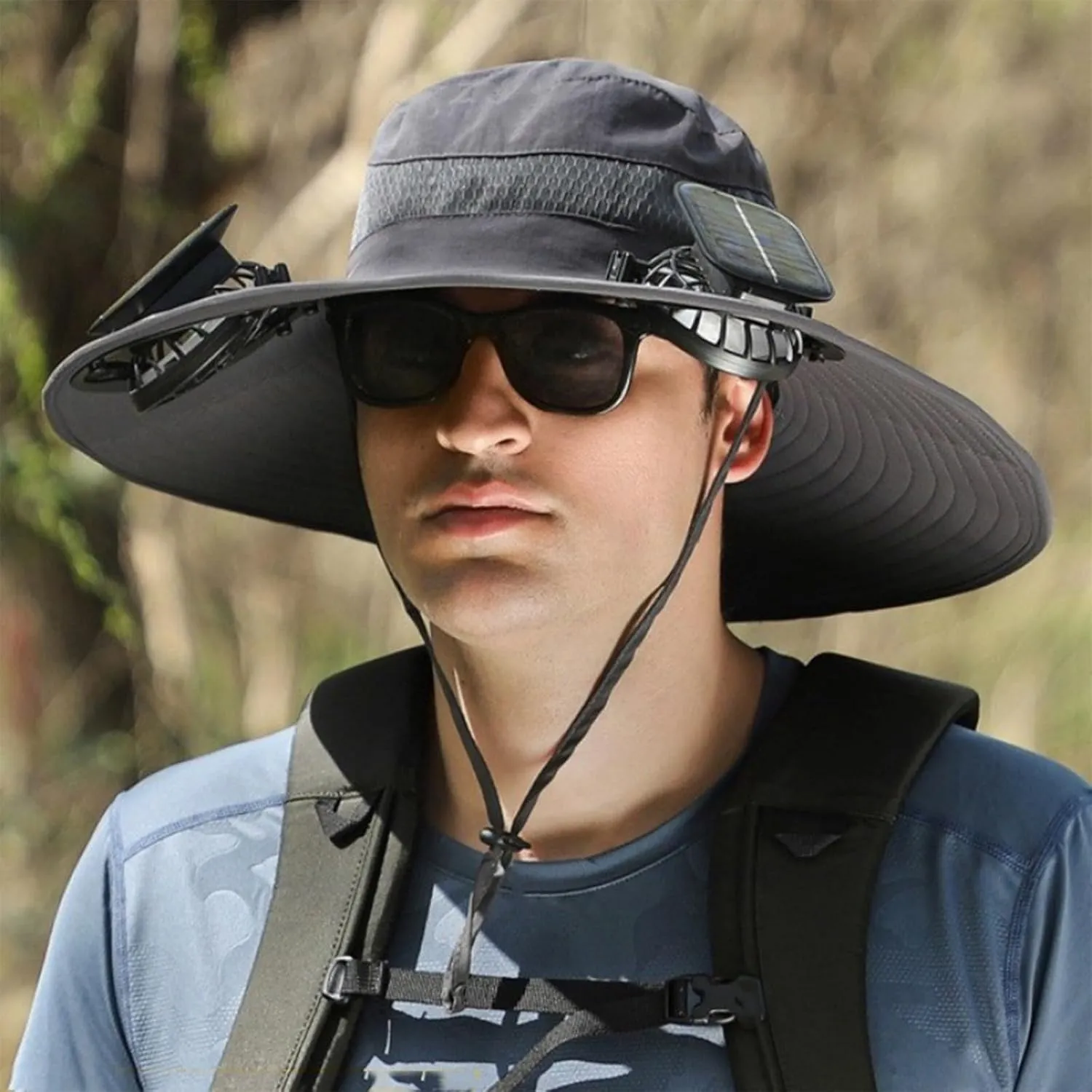 Sun Hat with 2 Solar Powered Fans Outdoor Wide Brim Sun Hat Solar Fan Hat Breathable Fishing Hat for Camping Hiking Mens