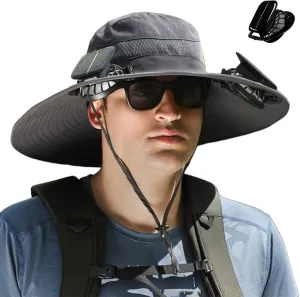Sun Hat with 2 Solar Powered Fans Outdoor Wide Brim Sun Hat Solar Fan Hat Breathable Fishing Hat for Camping Hiking Mens