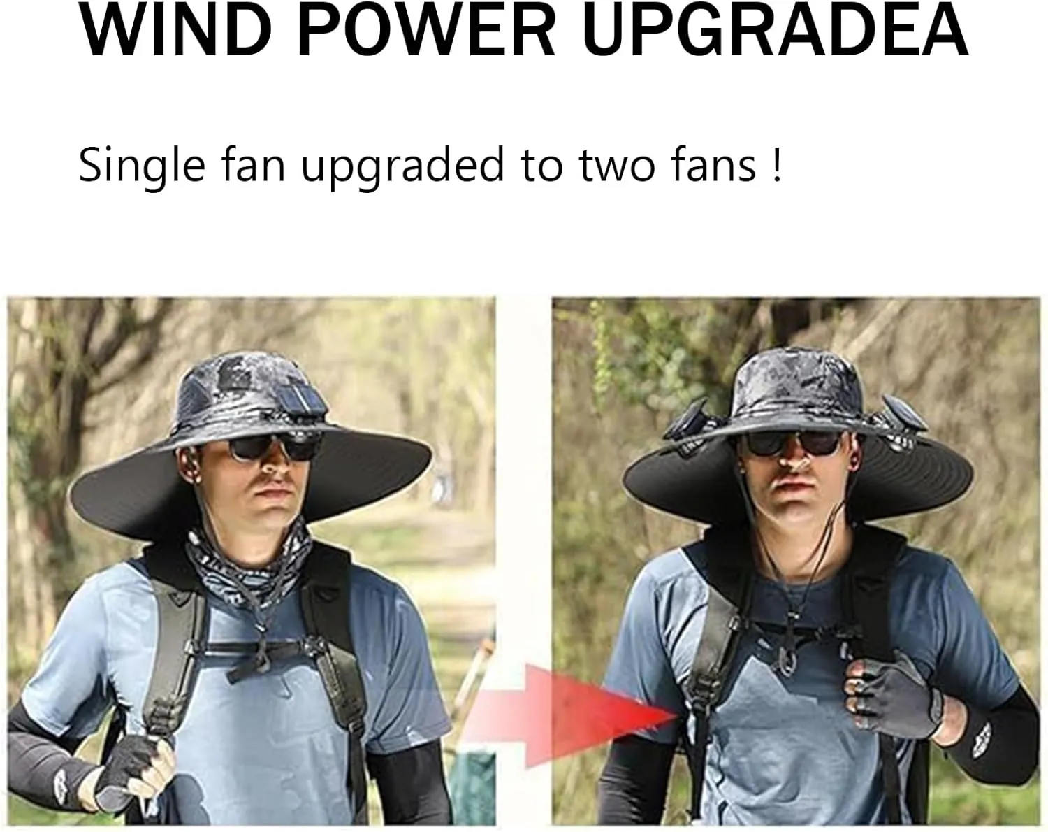 Sun Hat with 2 Solar Powered Fans Outdoor Wide Brim Sun Hat Solar Fan Hat Breathable Fishing Hat for Camping Hiking Mens