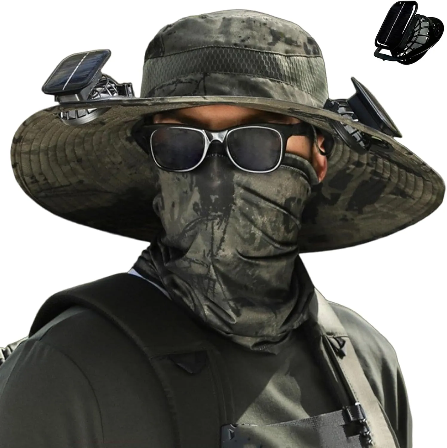 Sun Hat with 2 Solar Powered Fans Outdoor Wide Brim Sun Hat Solar Fan Hat Breathable Fishing Hat for Camping Hiking Mens