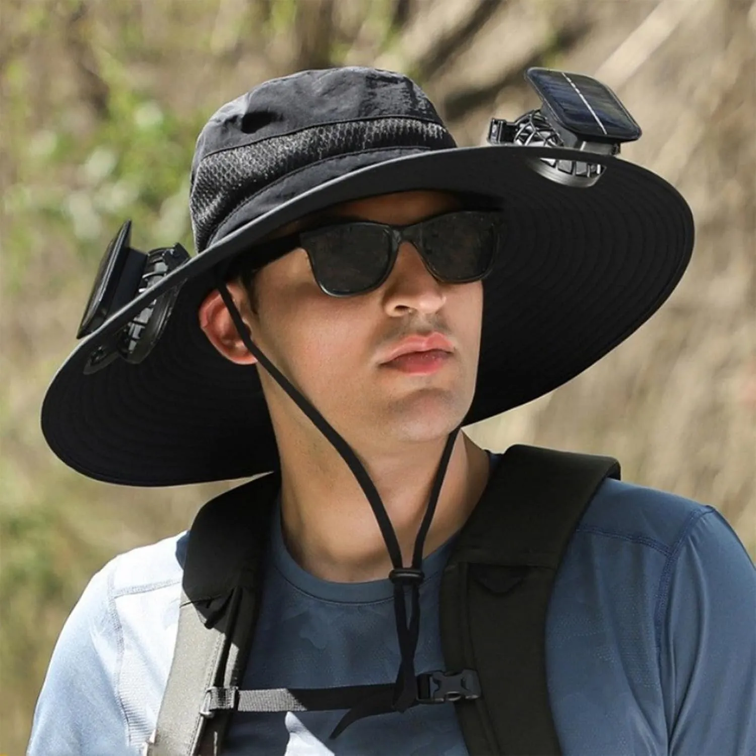 Sun Hat with 2 Solar Powered Fans Outdoor Wide Brim Sun Hat Solar Fan Hat Breathable Fishing Hat for Camping Hiking Mens