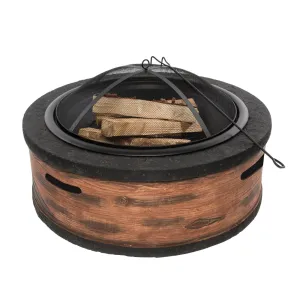 Sun Joe SJFP28-STN-RW 28-Inch Cast Stone Base, Wood Burning 24-Inch Fire Pit w/Dome Screen and Poker, Rustic Wood
