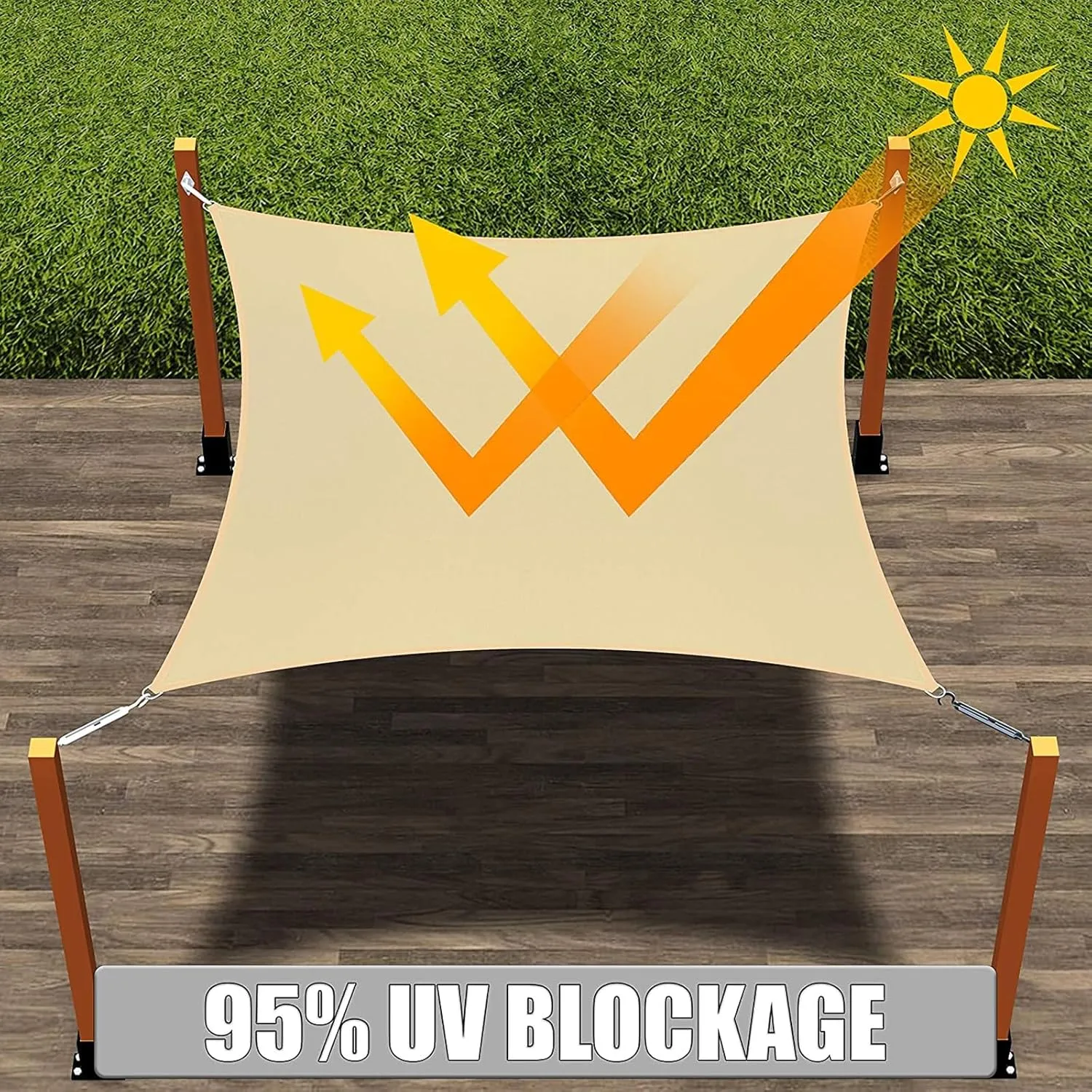 Sun Shade sail Canopy Rectangle, Patio Sun Shade, Sun Shades Outdoor Patio for Deck Yard Backyard Outdoor Facility and Activities Mocha(Yellow,200x400 cm/6x13 ft)