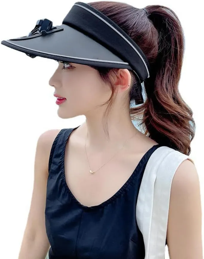 Sun Visor Hat with USB Fan, Summer Empty Top 3 Temp Settings Beach Cooling Anti UV Adjustable Fishing Hiking Cycling Cap