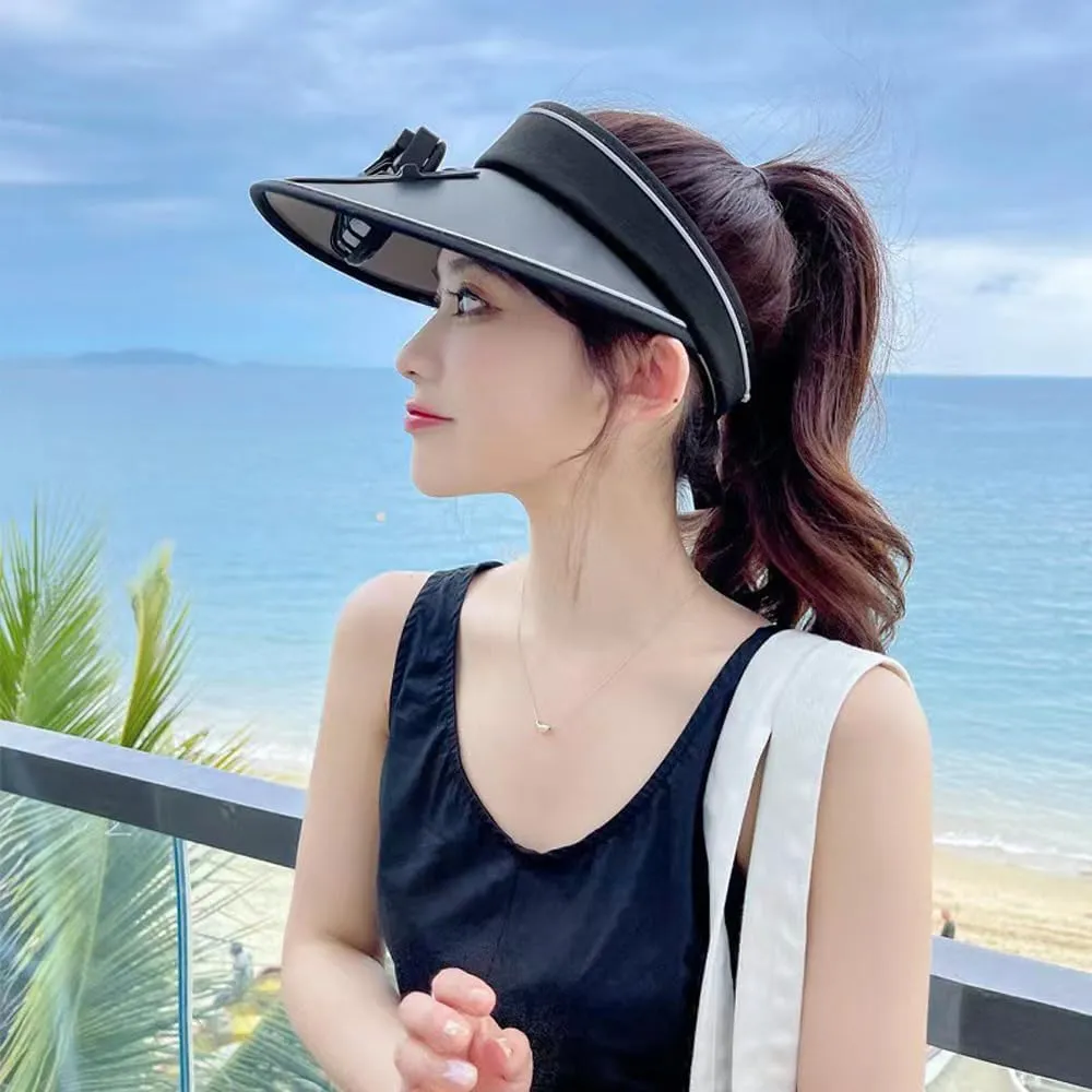 Sun Visor Hat with USB Fan, Summer Empty Top 3 Temp Settings Beach Cooling Anti UV Adjustable Fishing Hiking Cycling Cap