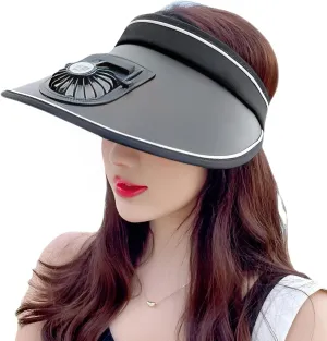 Sun Visor Hat with USB Fan, Summer Empty Top 3 Temp Settings Beach Cooling Anti UV Adjustable Fishing Hiking Cycling Cap