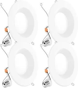Sunco Retrofit LED Recessed Lighting 6 Inch, Downlight Can Lights for Ceiling, Baffle Trim, 965 LM, 13W (120W Equivalent), 3000K Warm White, Dimmable, Damp Rated UL 4 Pack