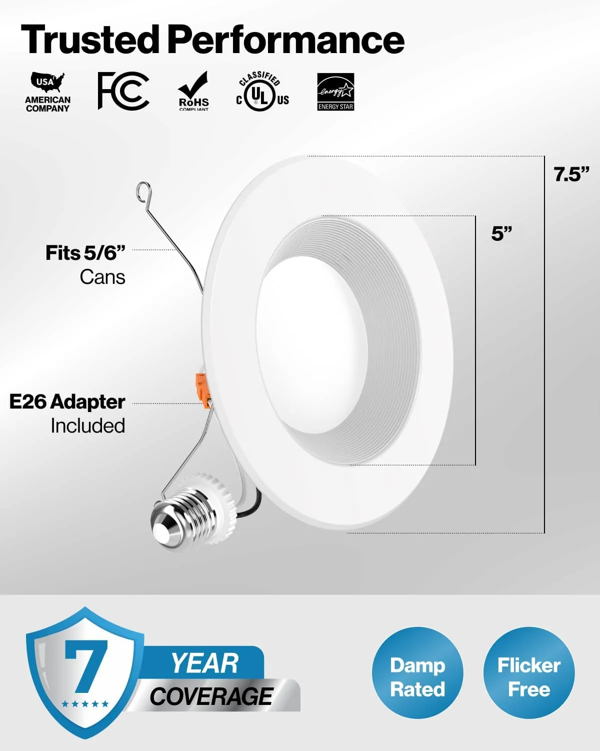 Sunco Retrofit LED Recessed Lighting 6 Inch, Downlight Can Lights for Ceiling, Baffle Trim, 965 LM, 13W (120W Equivalent), 3000K Warm White, Dimmable, Damp Rated UL 4 Pack