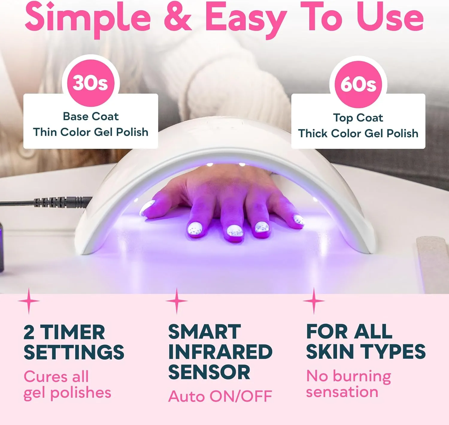 SUNUV LED UV Light for Nails, UV Dryer for Gel Polish Nail Lamp with Sensor 2 Timers SUN9C White Gift for Women Girls