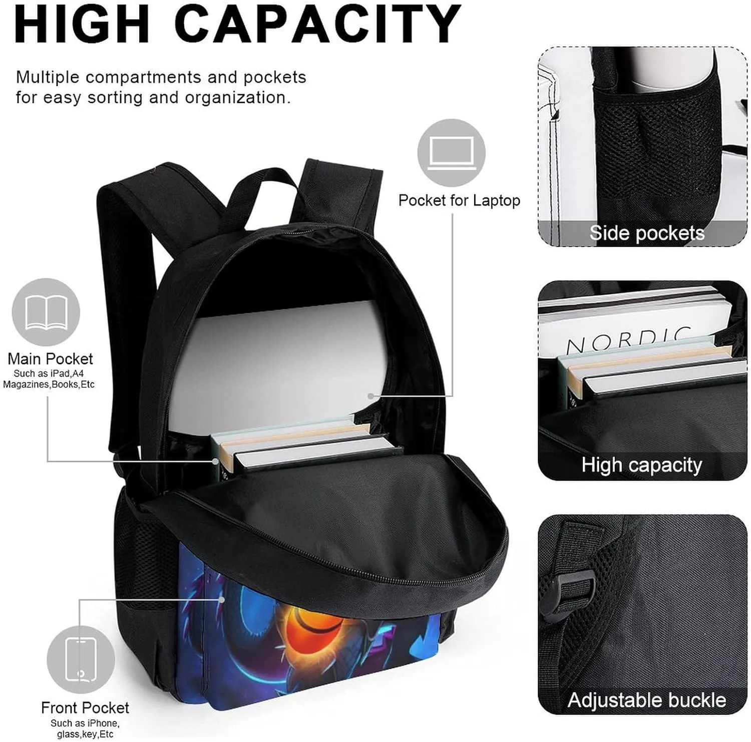 Supdreamc 3 Piece Backpack Sets, Cool Dragon With Fire Ball Art Carry On Bag Lunch Bag Pencil Case, College Bookbag, Travel Hiking Daypack Computer Bag, One Size