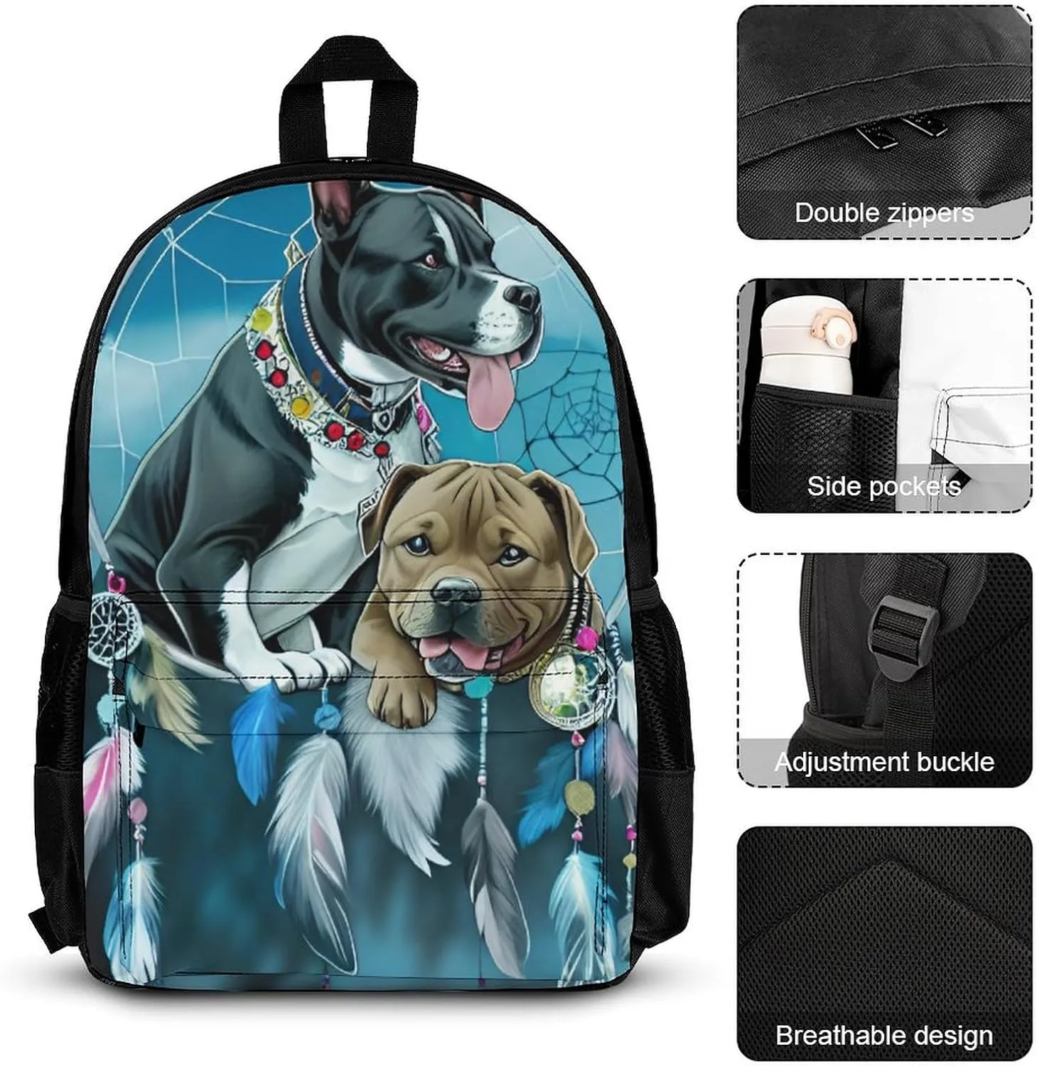 Supdreamc Adults Daypack Sets - American Pit Bull Terrier Dog Dreamcatcher Art Bookbag College Bookbag   Lunch Bag   Pencil Case Travel Bag & Day Pack, Gym Bag Laptop Backpack Daypack