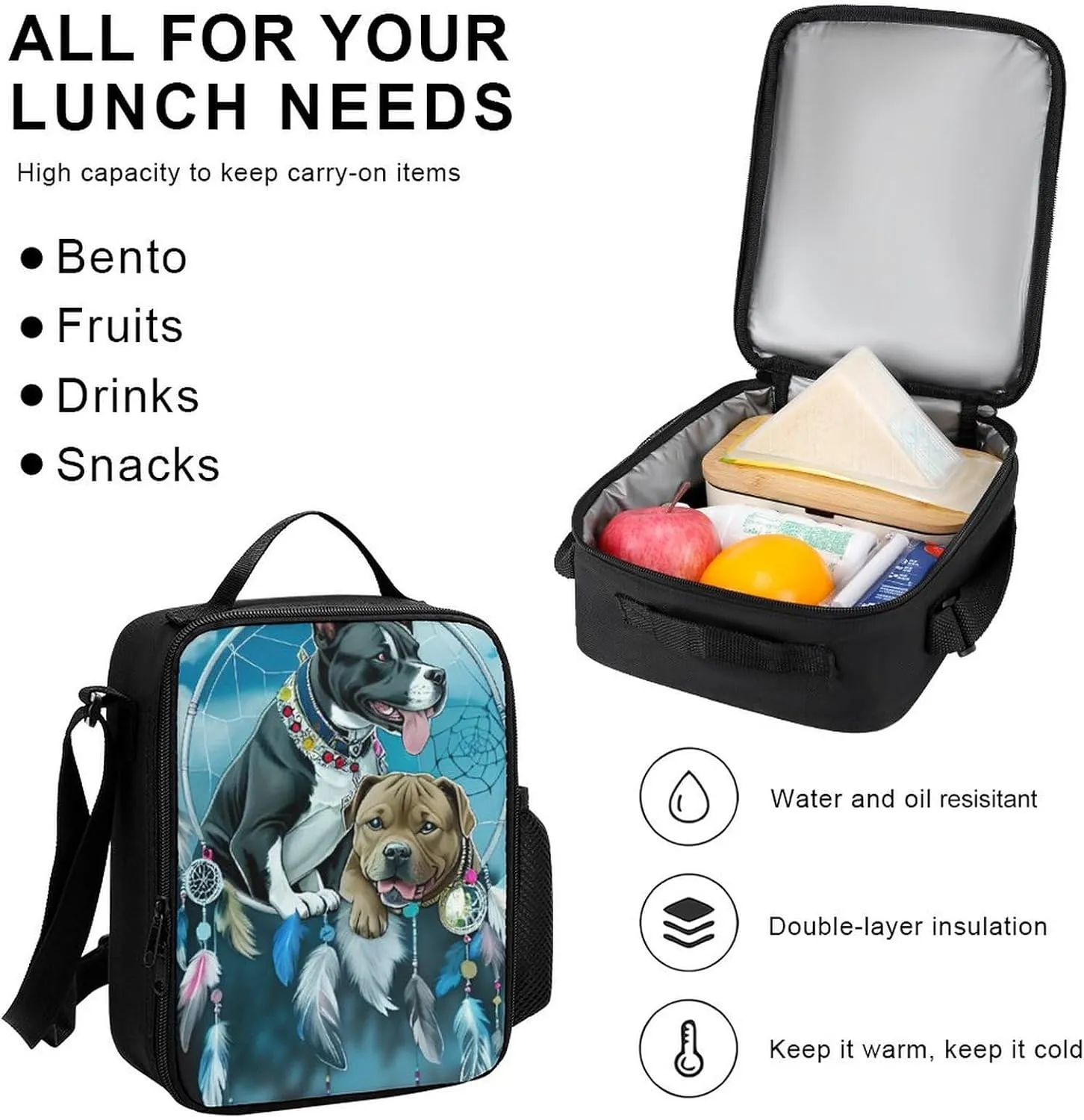 Supdreamc Adults Daypack Sets - American Pit Bull Terrier Dog Dreamcatcher Art Bookbag College Bookbag   Lunch Bag   Pencil Case Travel Bag & Day Pack, Gym Bag Laptop Backpack Daypack