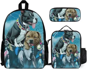 Supdreamc Adults Daypack Sets - American Pit Bull Terrier Dog Dreamcatcher Art Bookbag College Bookbag   Lunch Bag   Pencil Case Travel Bag & Day Pack, Gym Bag Laptop Backpack Daypack