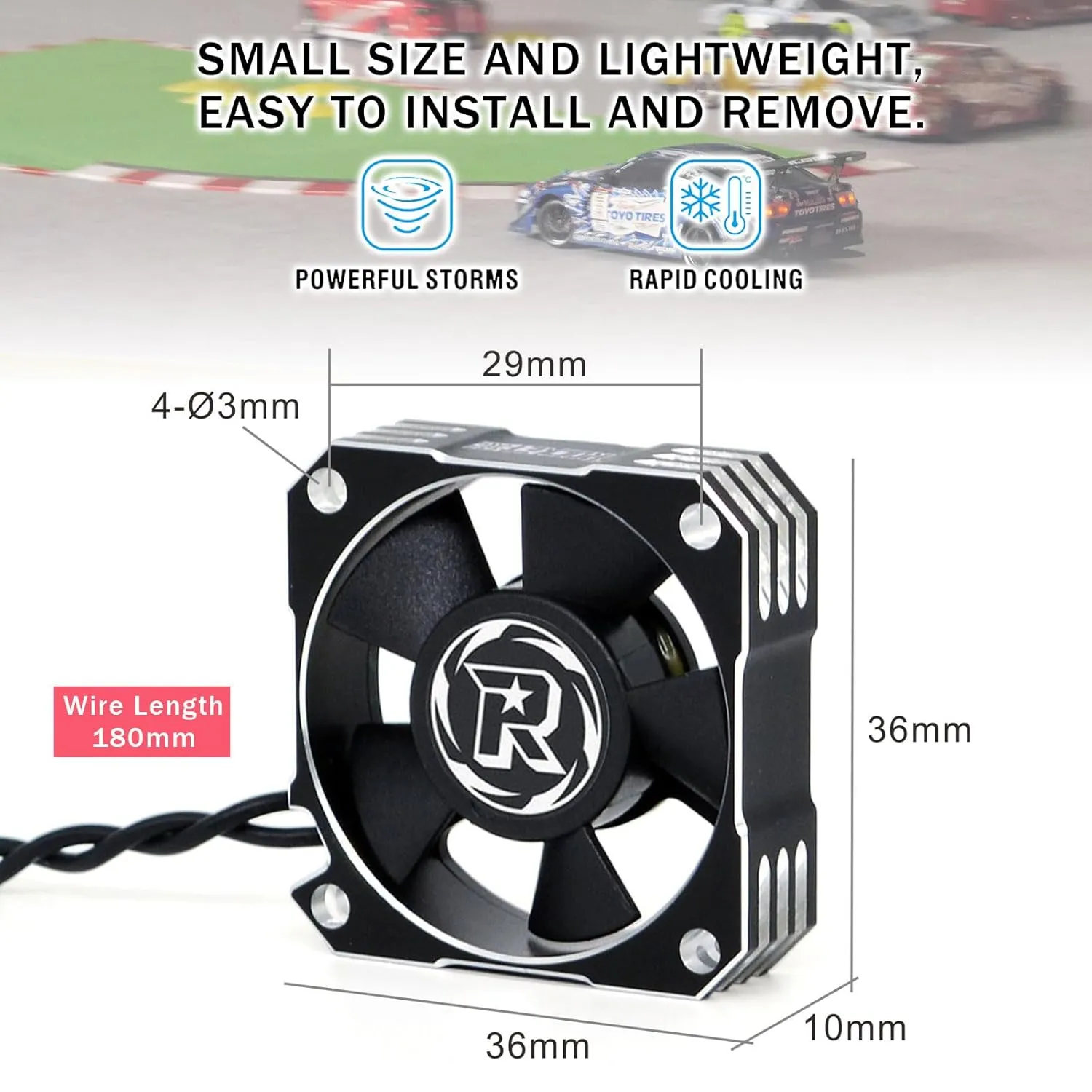Surpass Hobby 35mm Motor Cooling Fan 21000RPM RC ESC Heatsink Fan for RC Car 1/8 1/10 Scale 36mm Brushless Motor (Black Silver)