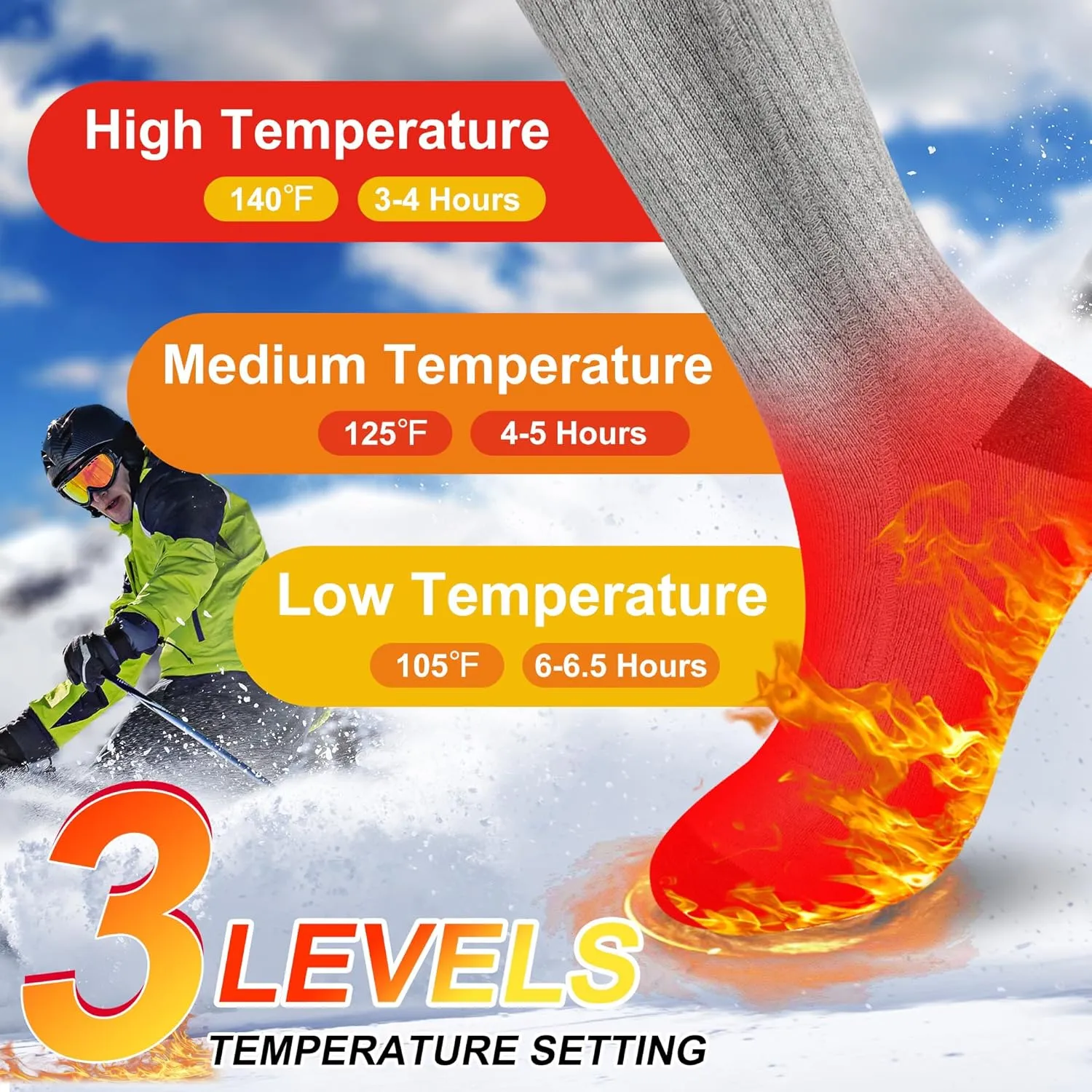SVPRO Rechargeable Heated Socks for Men Women Electric Battery Operated Heated Socks 3 Heat Settings Warm Winter Socks for Sport Outdoor Indoor Thermal Foot Warmers