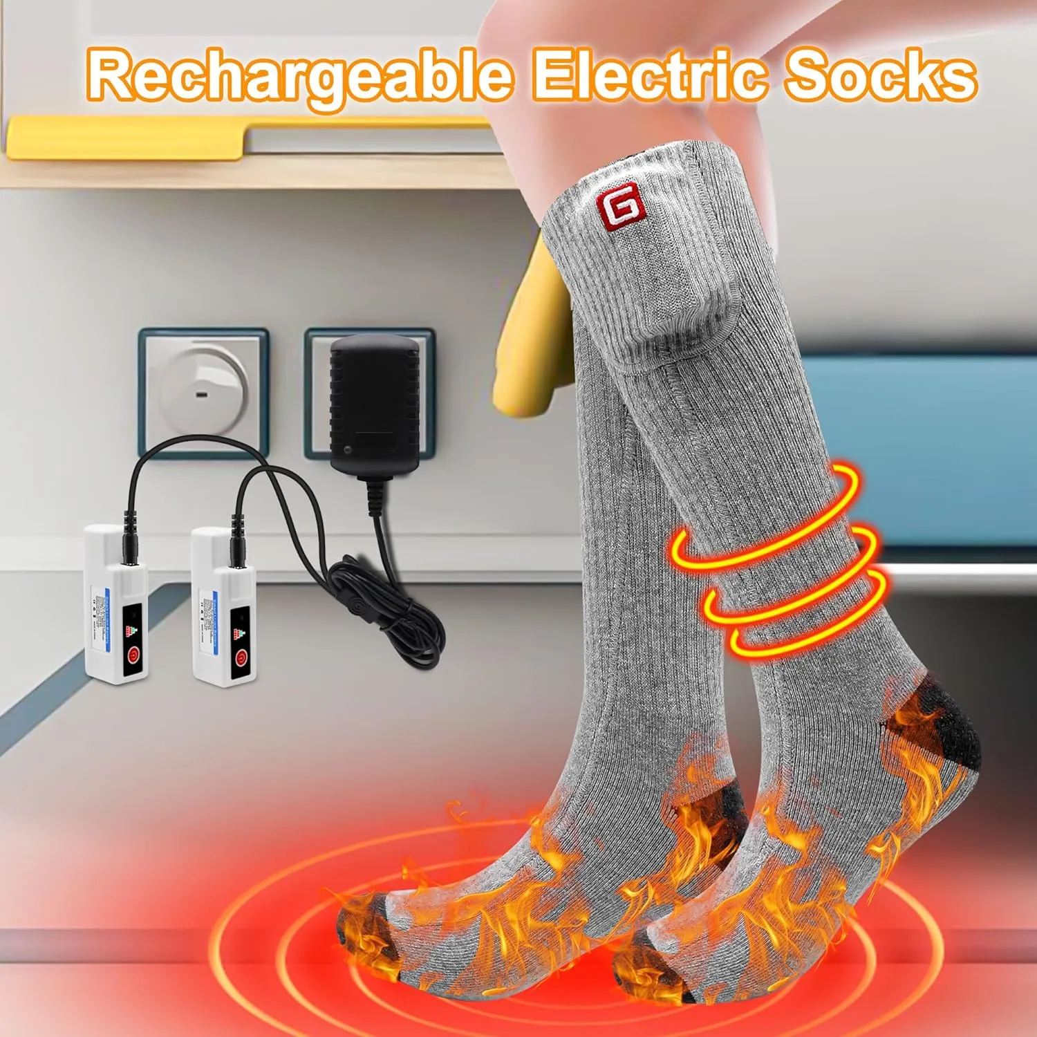 SVPRO Rechargeable Heated Socks for Men Women Electric Battery Operated Heated Socks 3 Heat Settings Warm Winter Socks for Sport Outdoor Indoor Thermal Foot Warmers