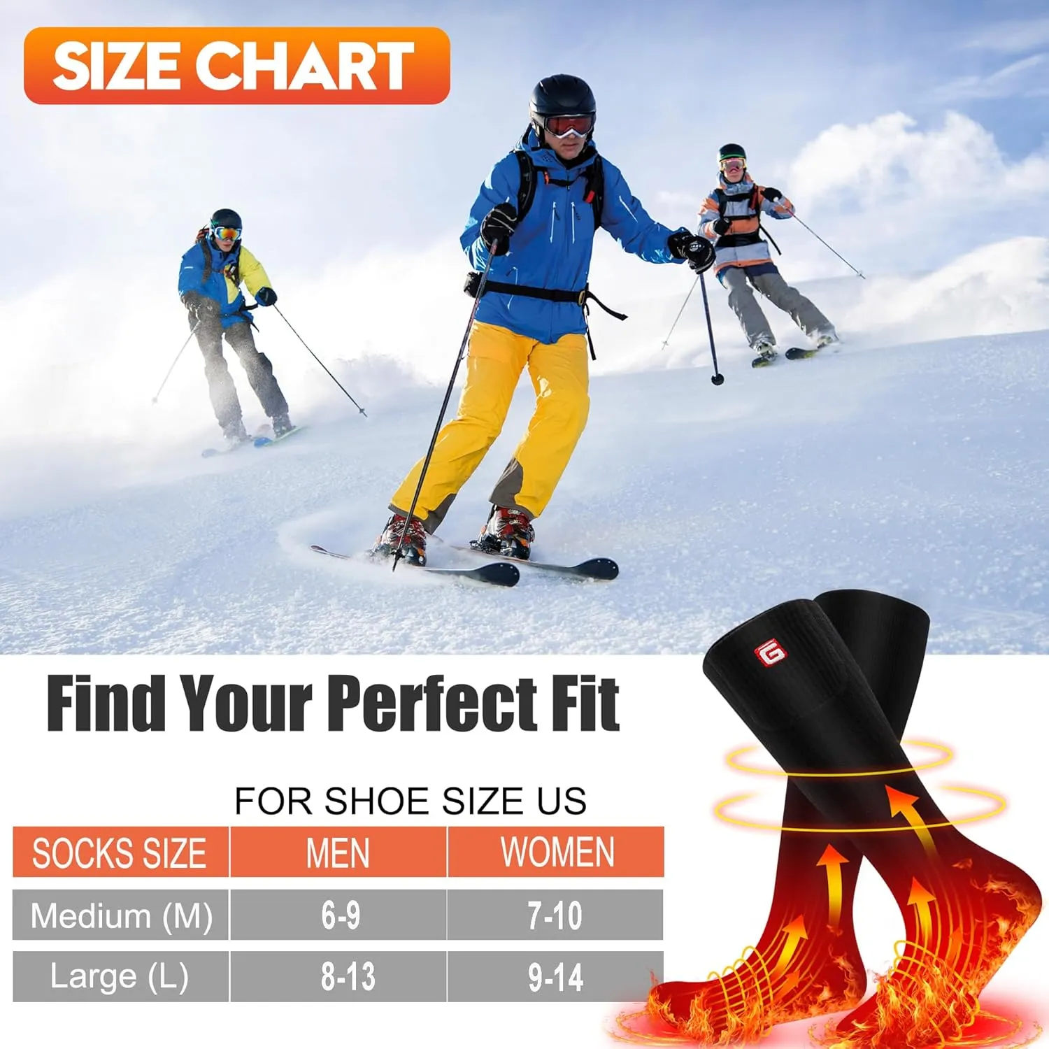 SVPRO Rechargeable Heating Socks Battery Operated Socks Heated for Women Men,Electric Heated Socks with 3 Heating Settings Outdoor Riding Camping Hiking Skiing Motorcycle Winter Electric Warm Socks