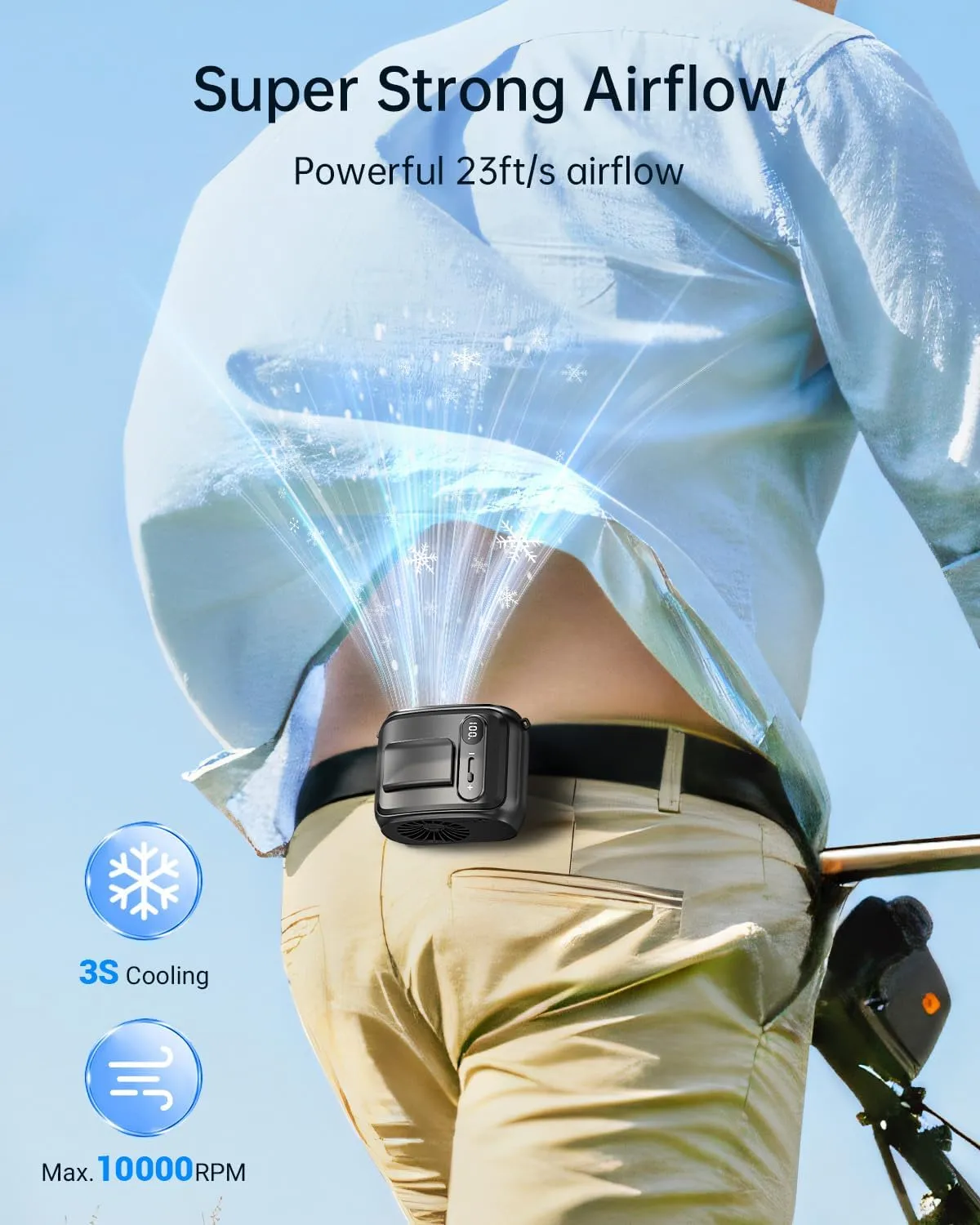 SWEETFULL Portable Waist Fan - Rechargeable Hands-Free Personal Neck Fan with 100 Speeds, 24Hrs Cooling, 10000RPM, Small Wearable Belt Shirt Clip Cooler for Outdoor Camping Travel - Black