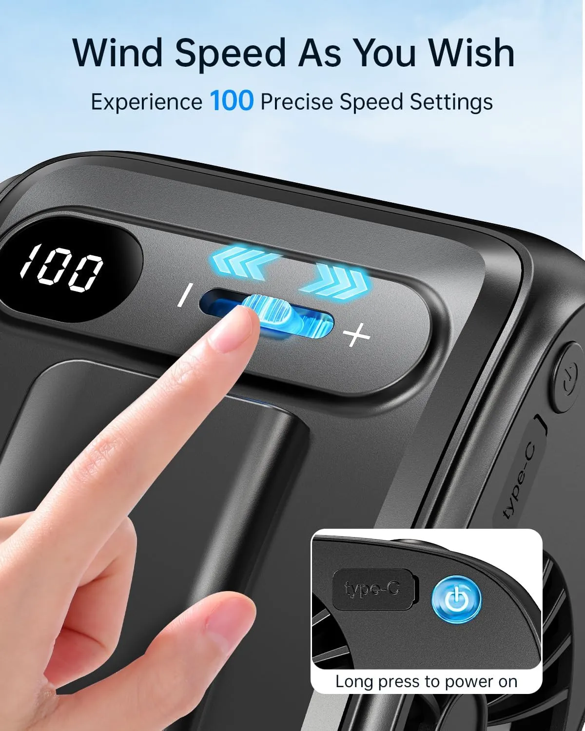 SWEETFULL Portable Waist Fan - Rechargeable Hands-Free Personal Neck Fan with 100 Speeds, 24Hrs Cooling, 10000RPM, Small Wearable Belt Shirt Clip Cooler for Outdoor Camping Travel - Black