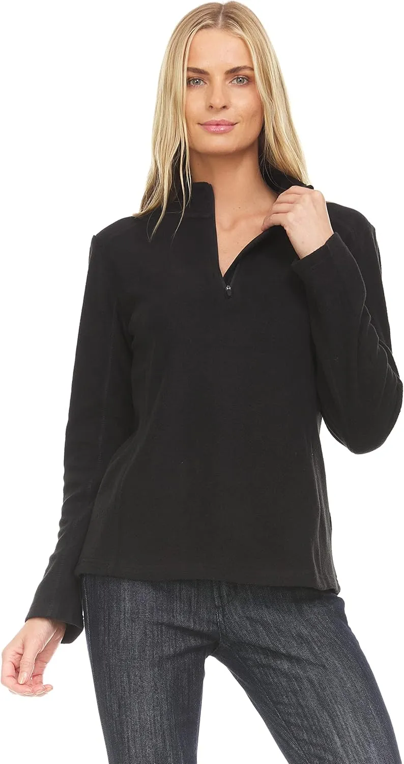 Swiss Alps Womens Quarter Zip Pullover Fleece Stand Collar Long Sleeve Polar Soft Lightweight Sweatshirt Jacket