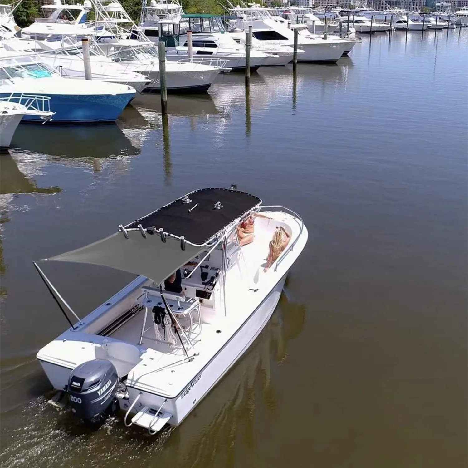 T Top Sun Shade Extension Kit, Boat Sun Shade 800D Polyester Waterproof and UV Resistant Material with Stainless Steel Telescopic Shade Poles, Gray