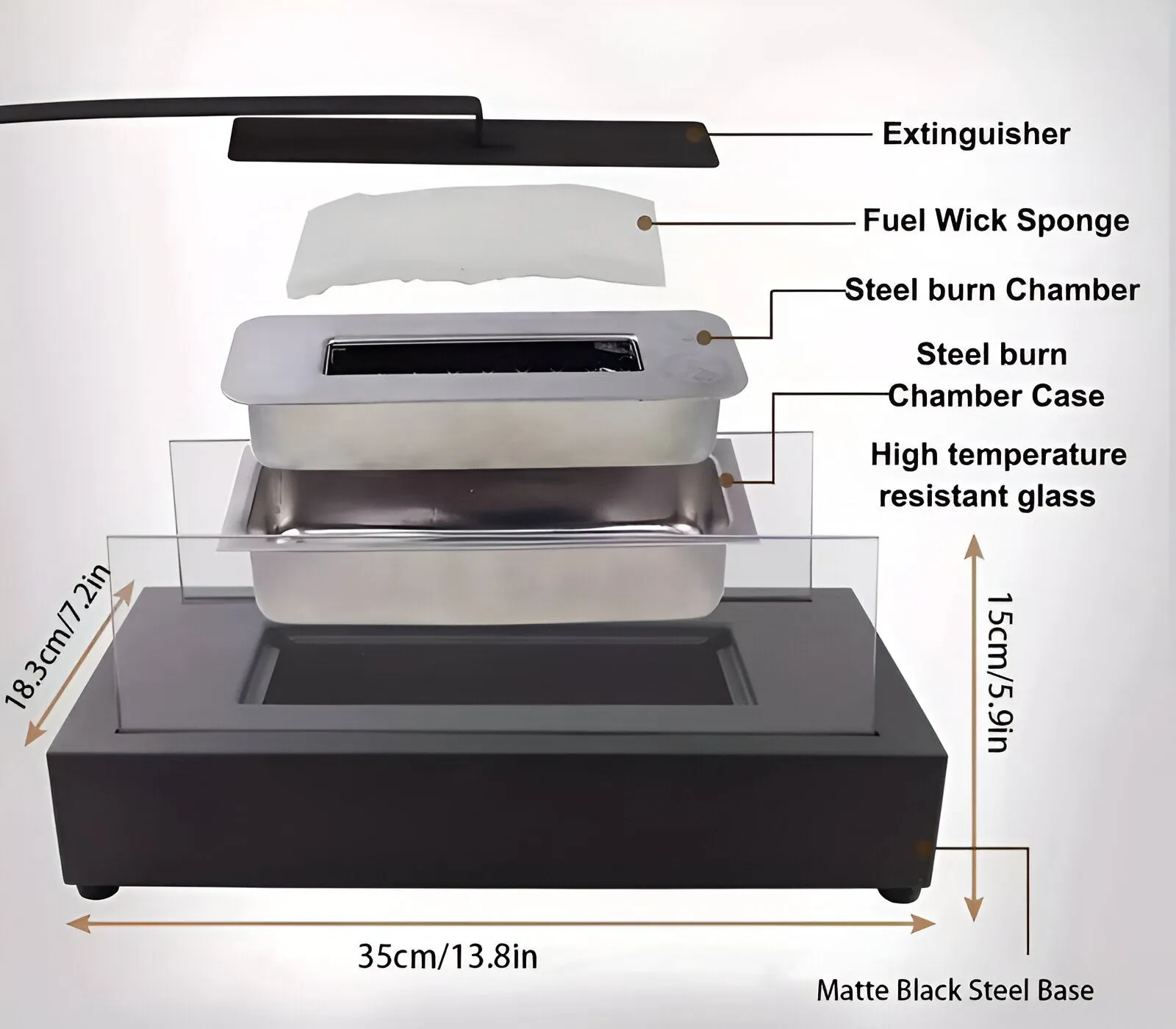 Taavita Table Fireplace - Rectangular Bio-Ethanol Table Fireplace - Fire Pit