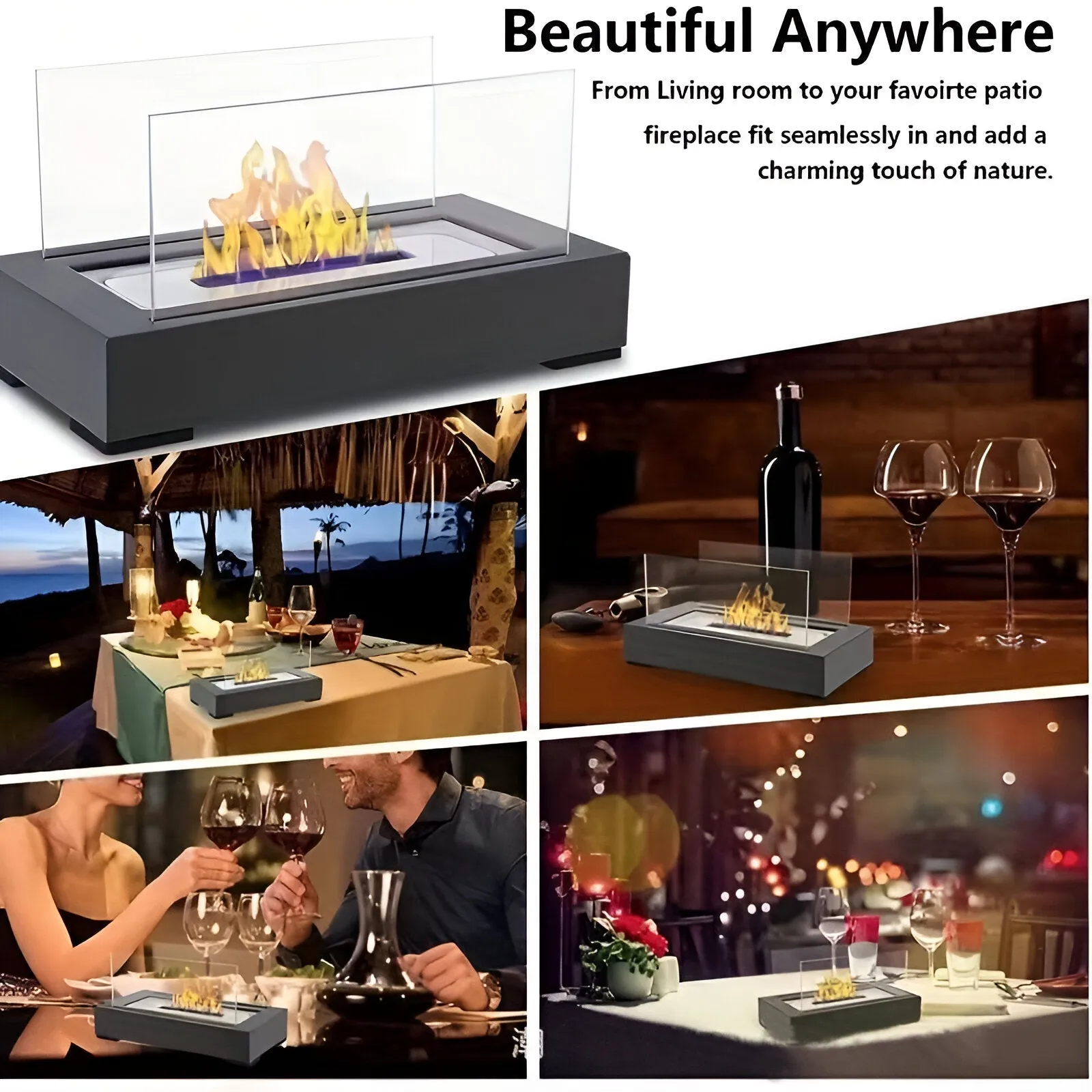 Taavita Table Fireplace - Rectangular Bio-Ethanol Table Fireplace - Fire Pit