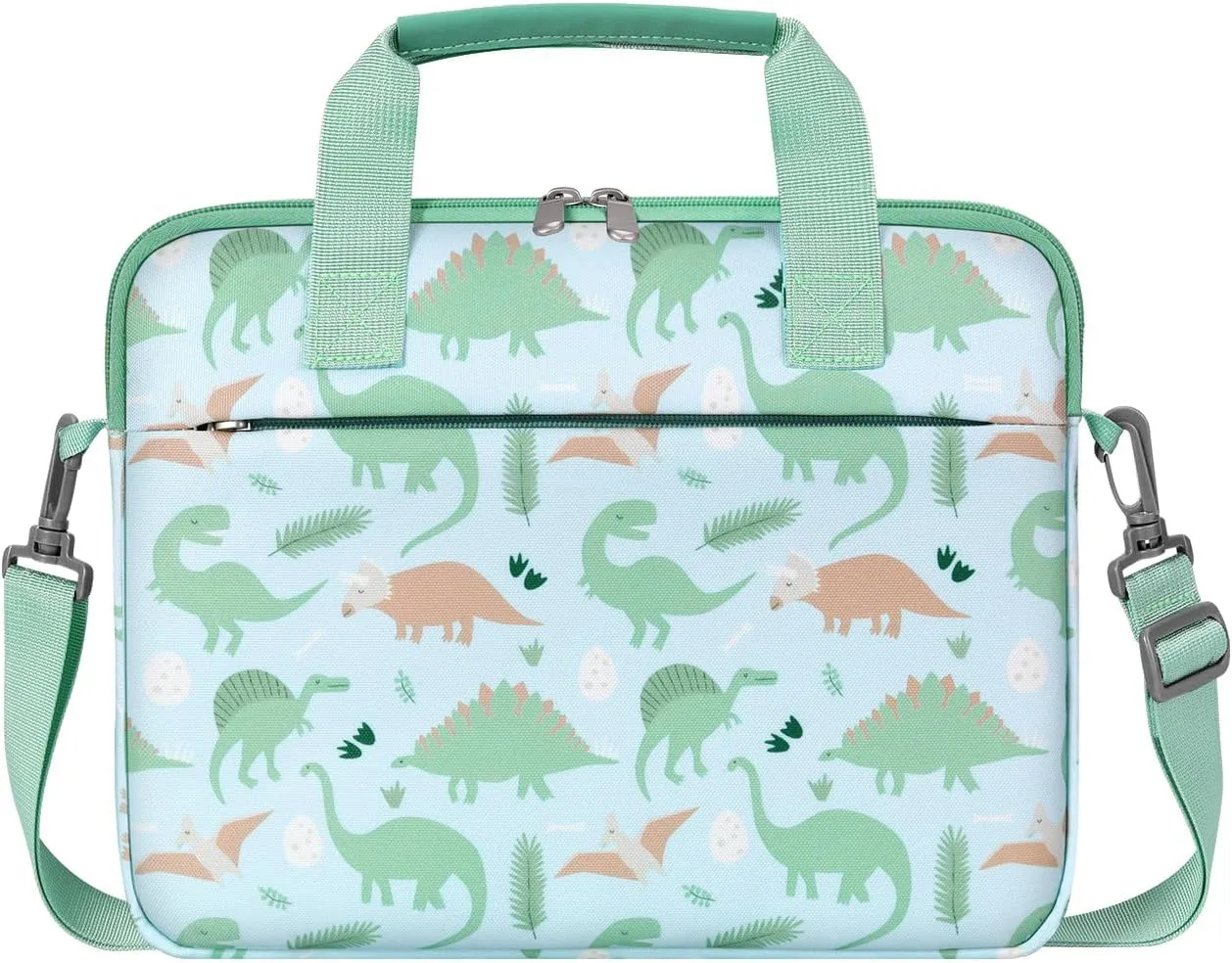 Tablet Bag for Kids, 12.5 Inch Portable Tablet Sleeve Carrying Case with Handle & Shoulder Strap, Fits Fire HD 10 Kids (Pro) 13th/11th Gen 2023/2021, Fire Max 11 13th Gen, Green Dinosaur