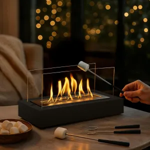 Tabletop Fire Pit - Juno Black - 3-4 Hour Burn Time - Metal - Outdoor & Indoor Firepit Table Top - Smores Maker Kit - Includes 4 Roasting Sticks -Smokeless Firepit