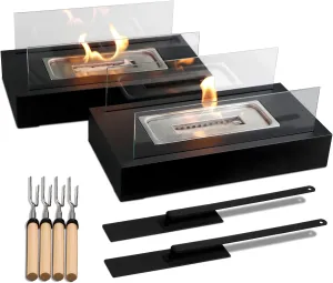 Tabletop Fire Pit with Smores Maker Kit Portable Indoor/Outdoor Mini Small Fireplace Bowl Table Top Decor Home Patio Balcony Backyard Gifts for Wedding Housewarming Birthday Present - 2 Pack