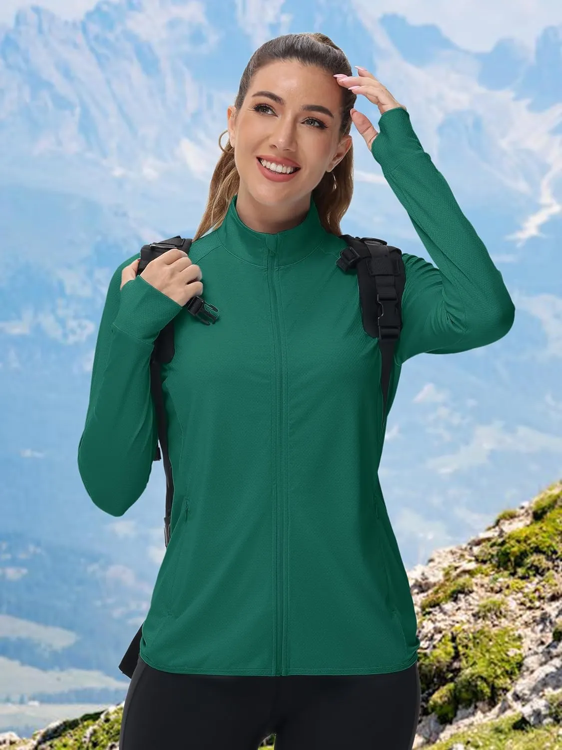 TACVASEN Women's Athletic Jackets Lightweight UV Protection Shirts Full Zip Workout Jacket UPF 50  Long Sleeve Sun Shirt