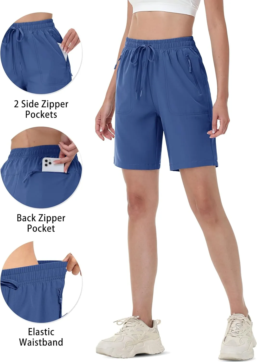 TACVASEN Women's Hiking Shorts Quick Dry Lightweight 8" Water Resistant Athletic Shorts with Pockets Outdoor Golf Active