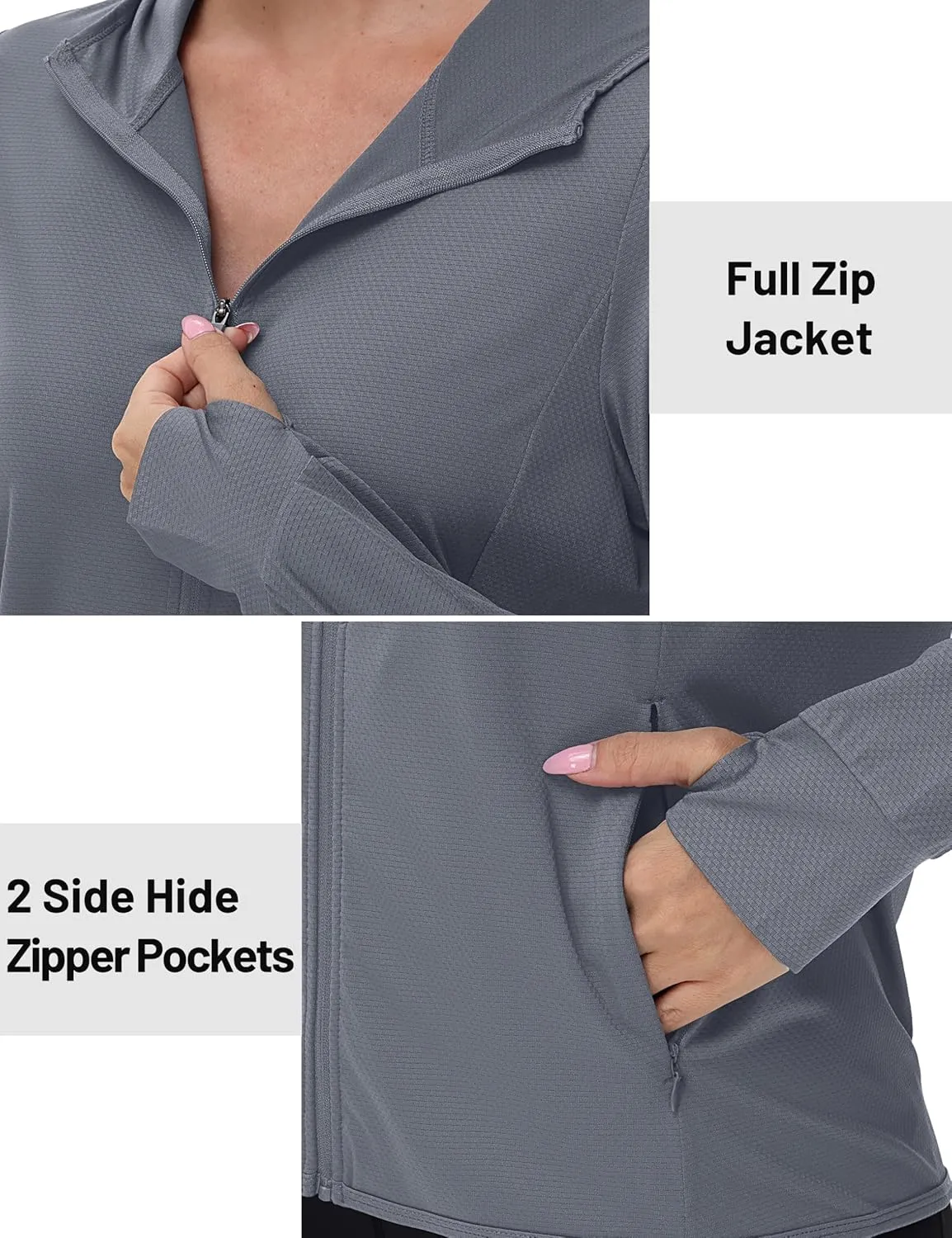 TACVASEN Women's Sun Hoodies Lightweight Jacket for Women Zip Up UPF 50  UV Shirt Long Sleeves
