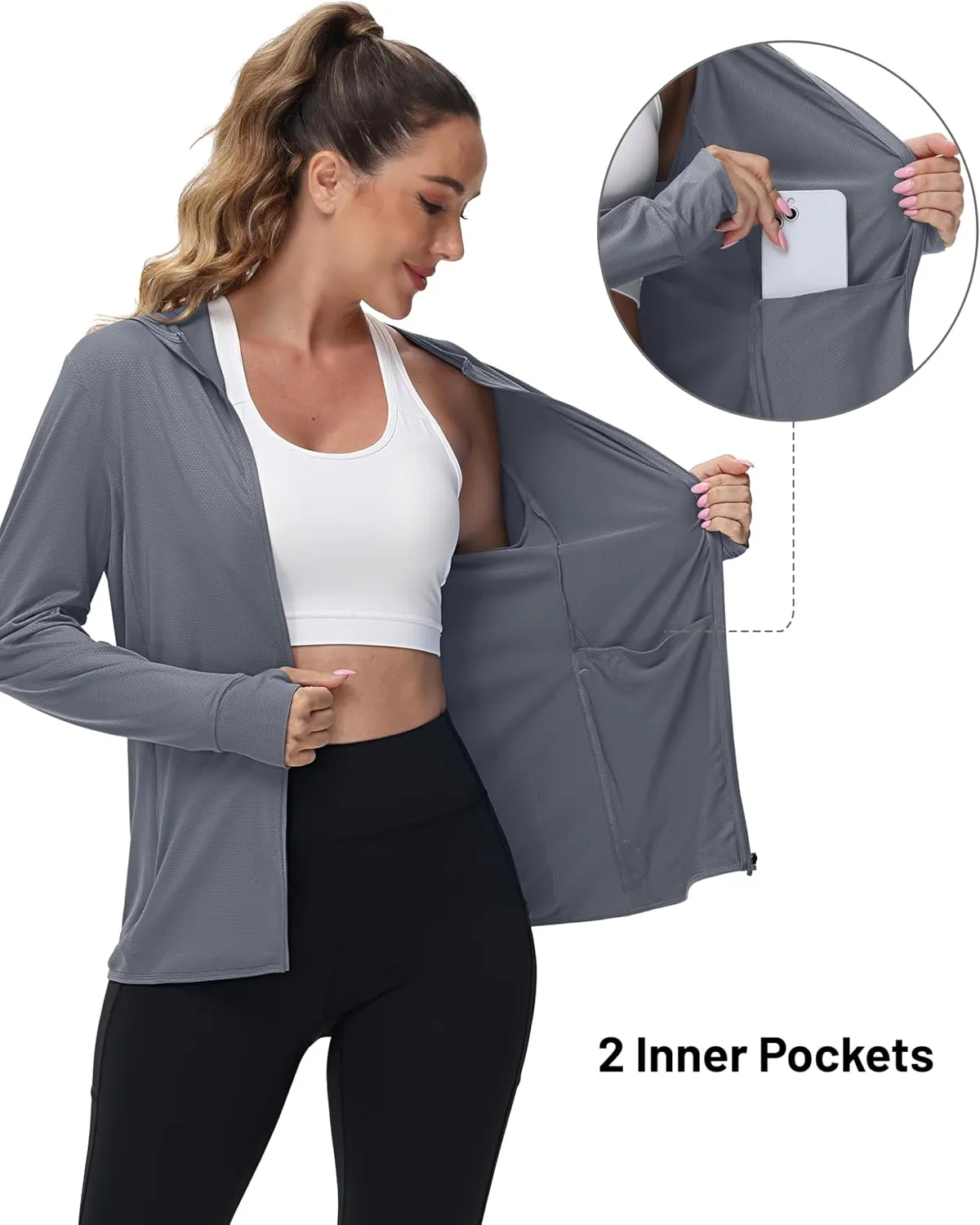 TACVASEN Women's Sun Hoodies Lightweight Jacket for Women Zip Up UPF 50  UV Shirt Long Sleeves