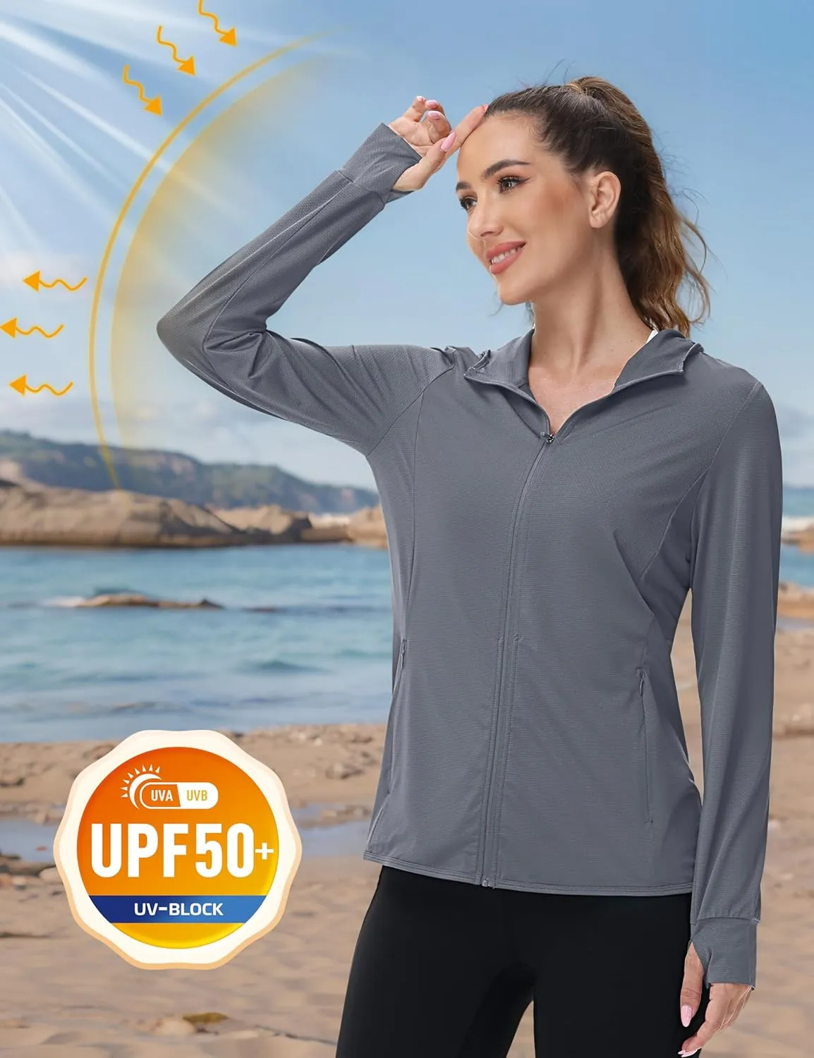 TACVASEN Women's Sun Hoodies Lightweight Jacket for Women Zip Up UPF 50  UV Shirt Long Sleeves
