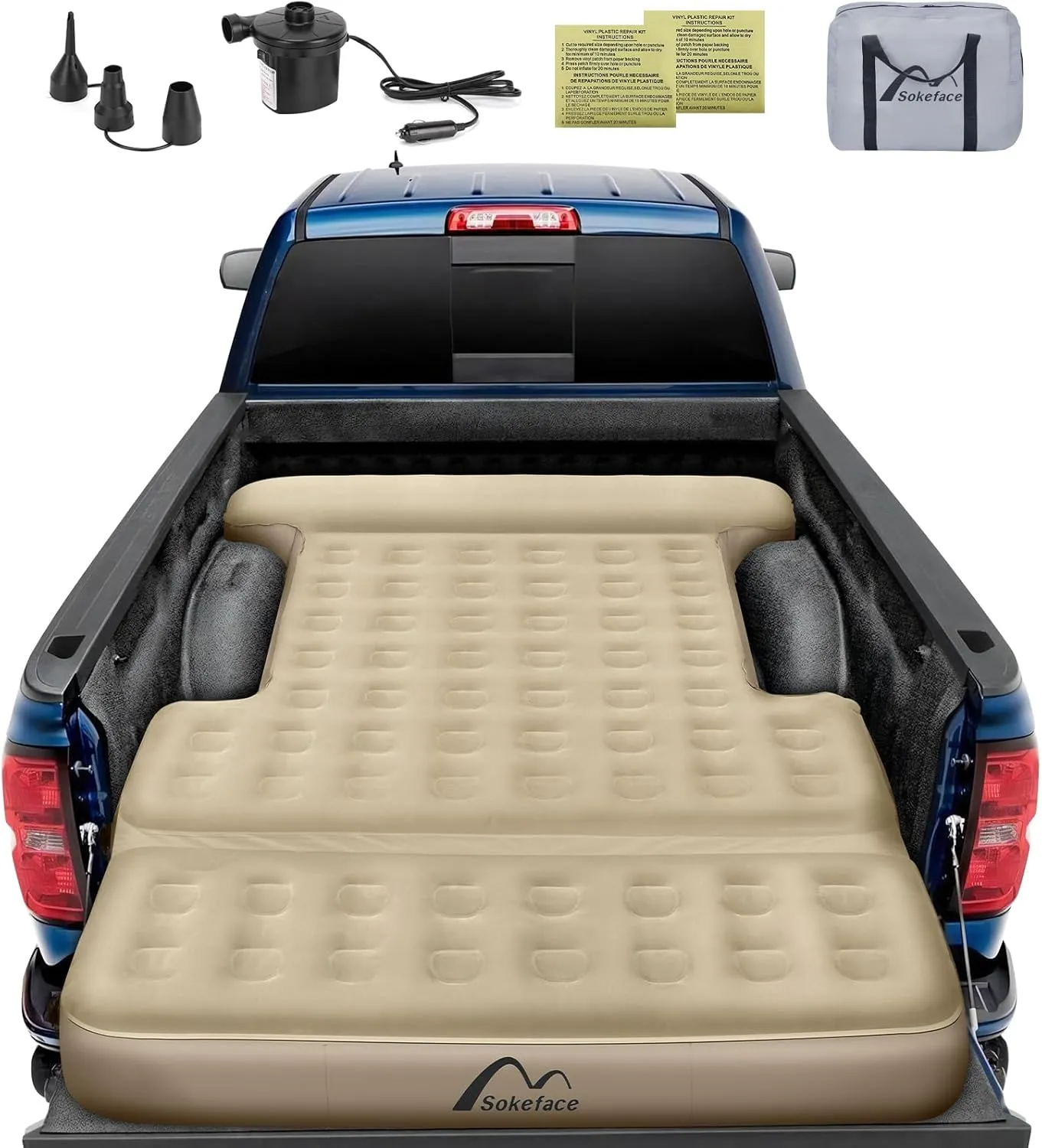 Tailgate Extendable 5.5-5.8ft Truck Bed Air Mattress - Heavy-Duty Inflatable Truck Bed Mattress with Car Pump, Extra Large Carry Bag, Leak-Resistant for Outdoor Camping & Pickup Trucks