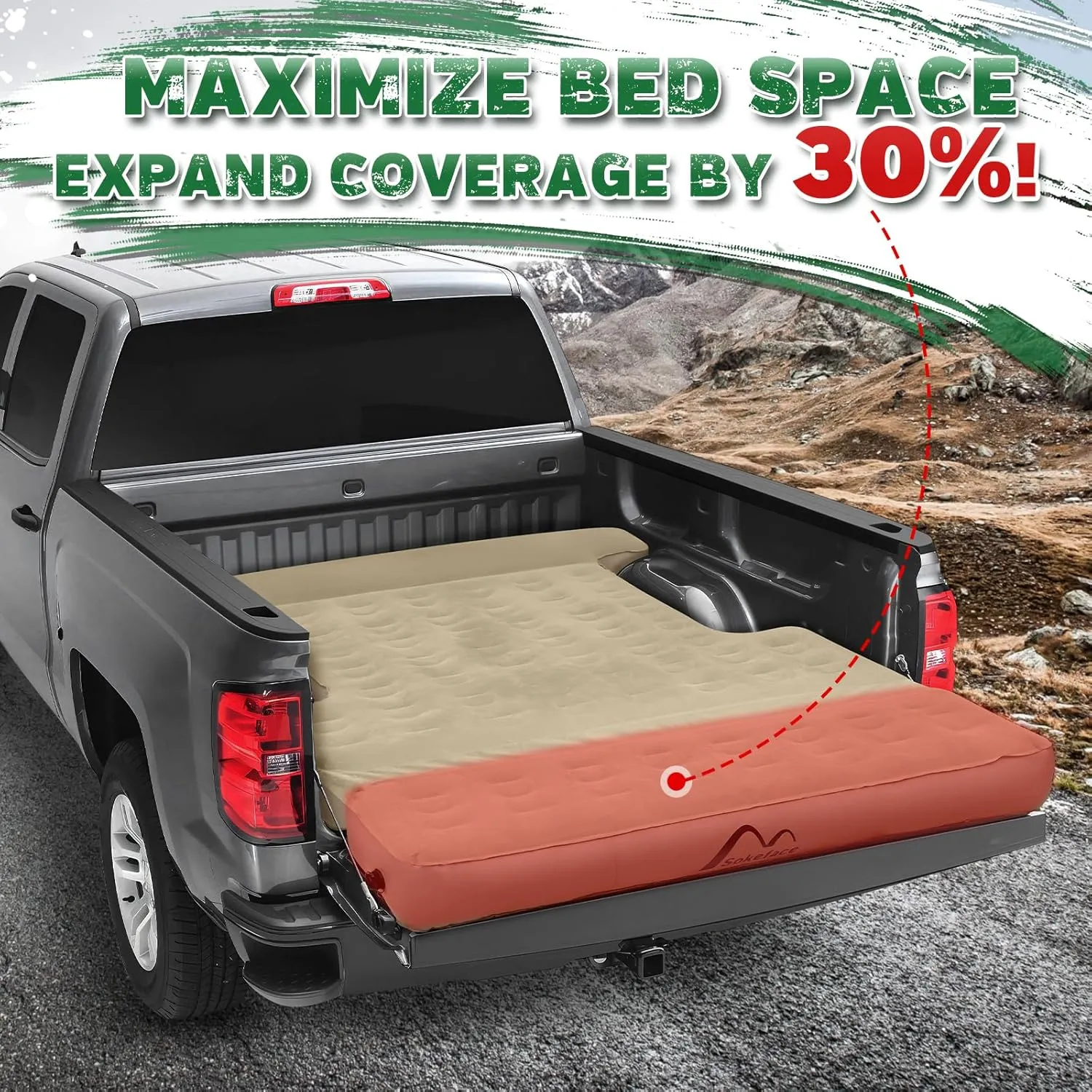 Tailgate Extendable 5.5-5.8ft Truck Bed Air Mattress - Heavy-Duty Inflatable Truck Bed Mattress with Car Pump, Extra Large Carry Bag, Leak-Resistant for Outdoor Camping & Pickup Trucks